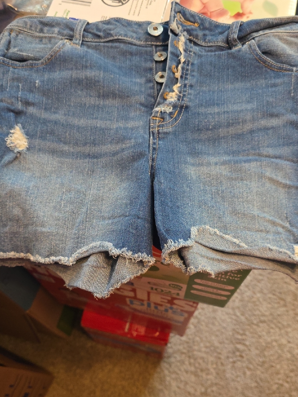 Maurices Blue Distressed Button-Front Jean Shorts